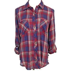 William Rast Women's Carina Rhubarb Transatlantic Plaid Button Up Shirt Small